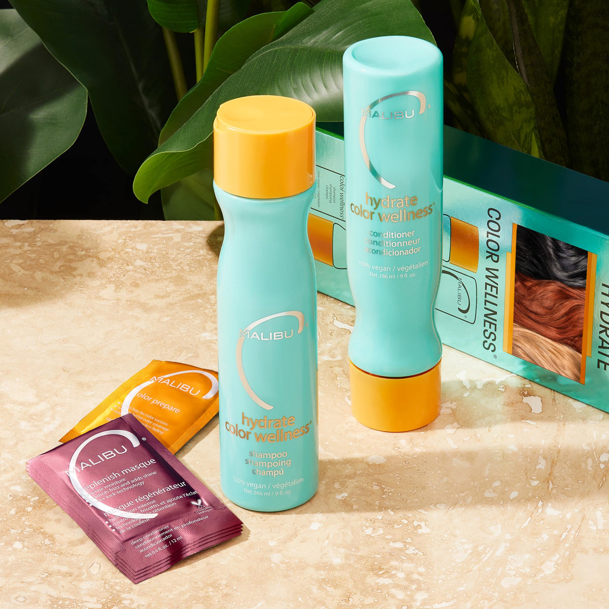 Malibu C bottle placed on bathroom shelf suggesting daily routine benefit
