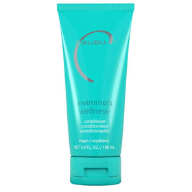 Malibu C front packaging of swimmers conditioner shows compact travel bottle for convenience