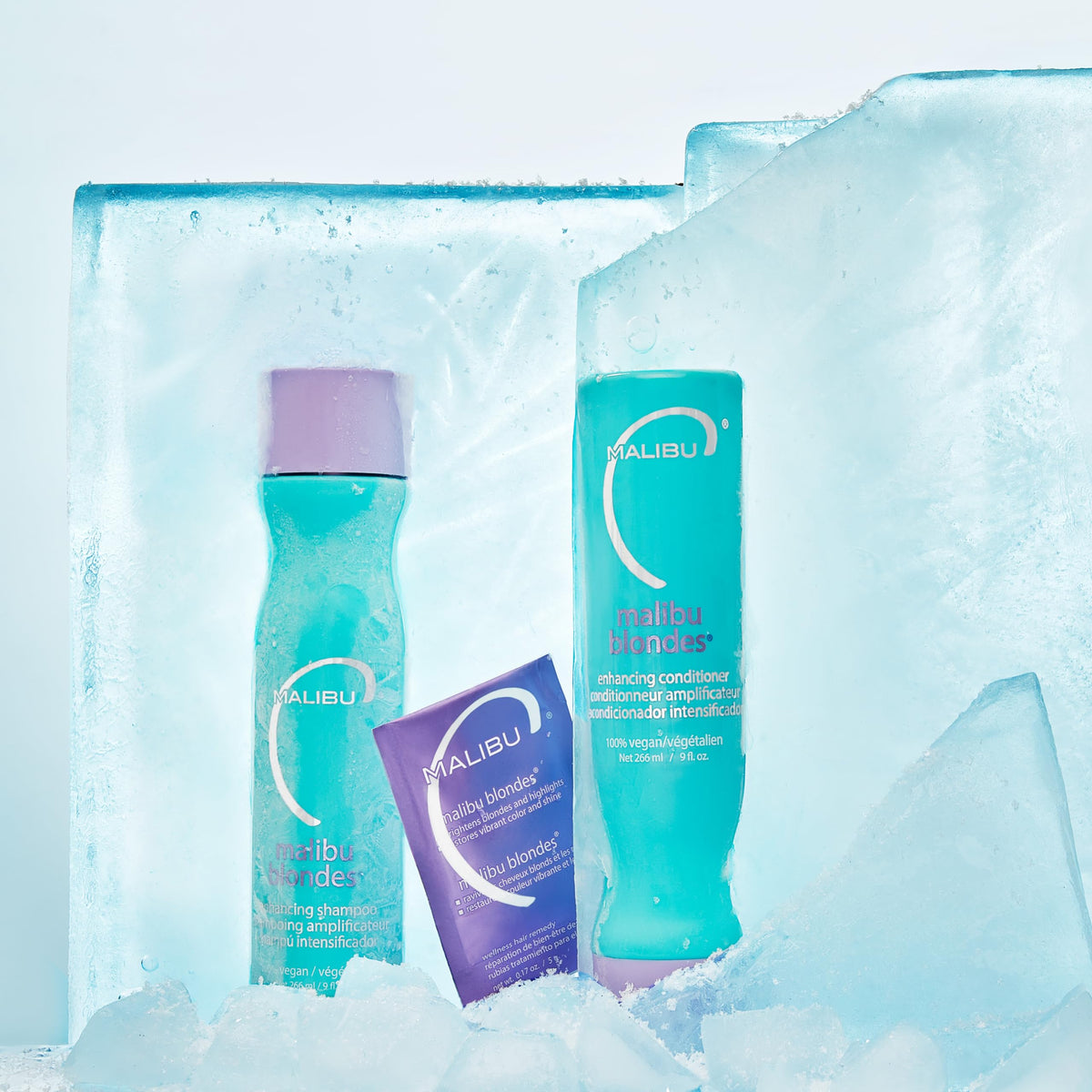 Malibu C product applied to wet hair, illustrates in-shower toning and care