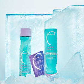 Malibu C product applied to wet hair, illustrates in-shower toning and care