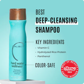 Malibu C label close-up highlighting key ingredients and clean beauty benefits
