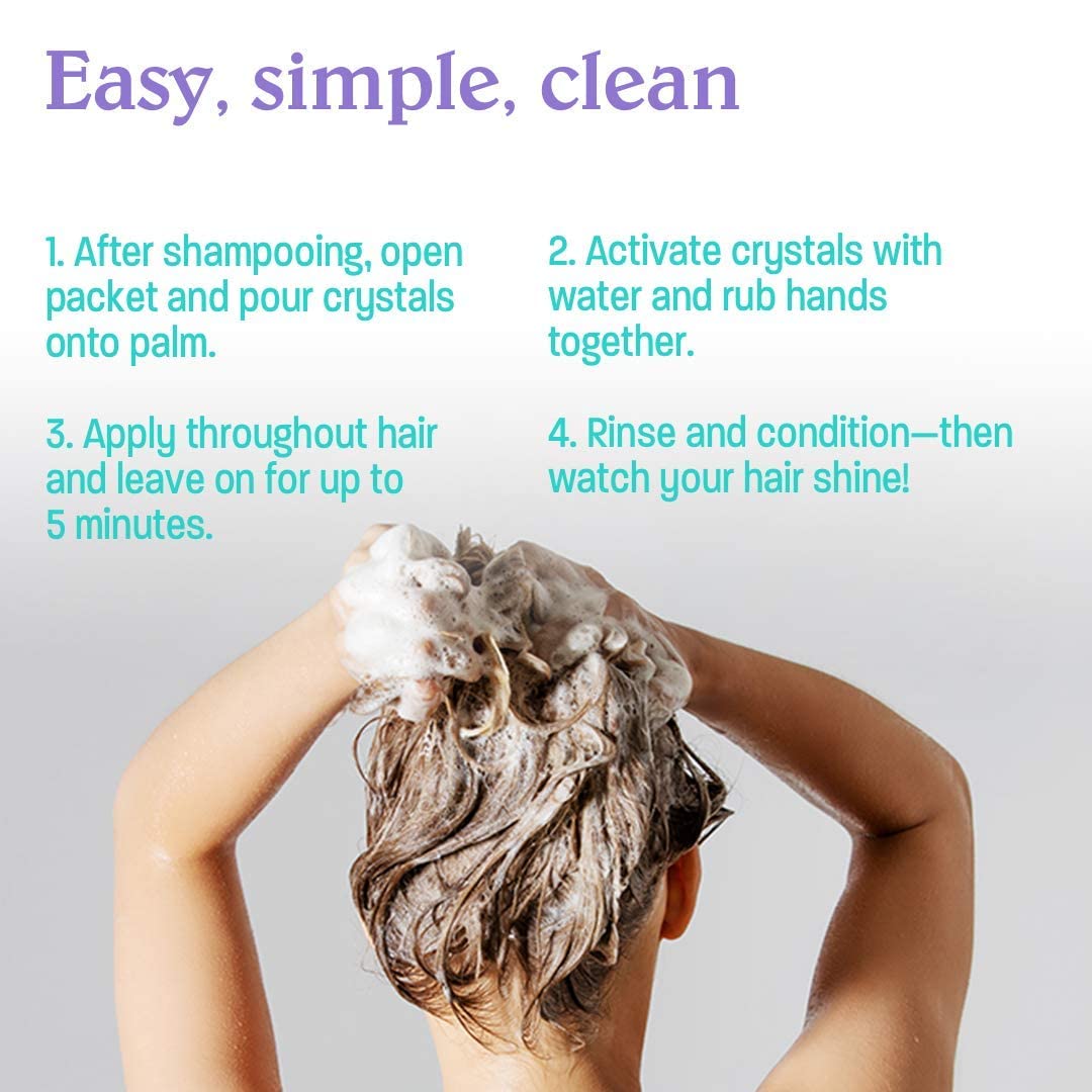 Malibu C rinsing crystals away under shower showing clean mineral-free results