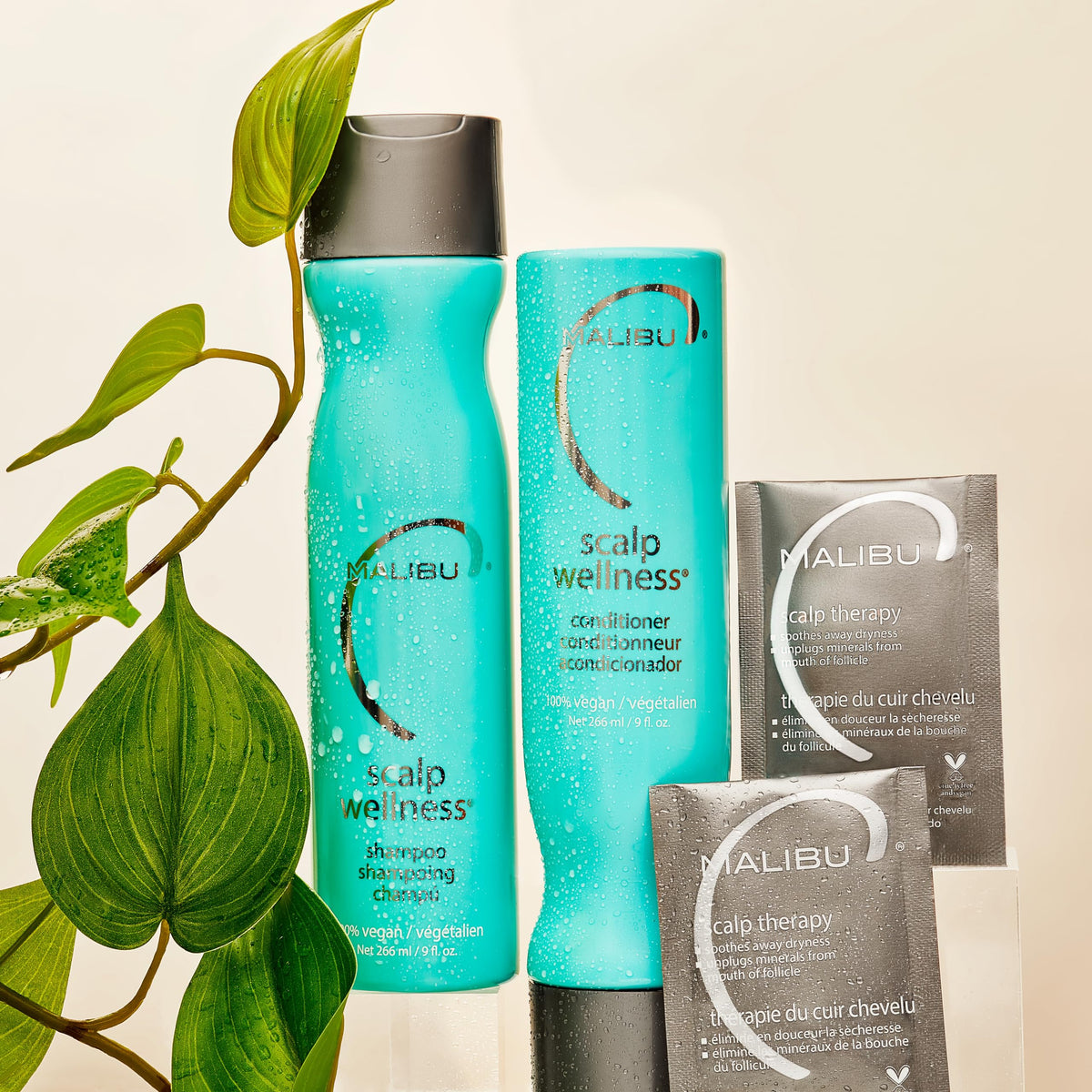Malibu C shampoo pump close-up highlighting gentle sulfate-free cleansing
