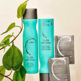 Malibu C shampoo pump close-up highlighting gentle sulfate-free cleansing
