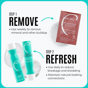 Malibu C bottle in shower as part of a cleansing routine