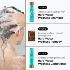 Malibu C paired with shampoo on shelf to show complete hard water routine