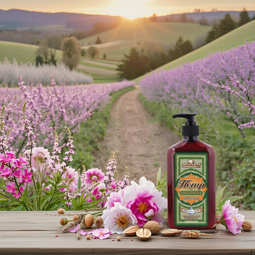 Malibu Hemp ingredients displayed near bottle, highlighting nourishing hemp oil