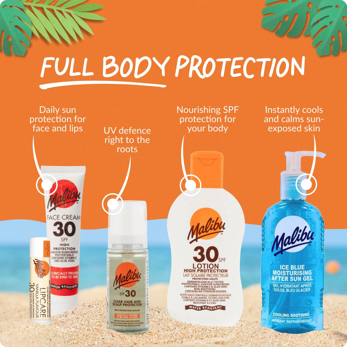 Malibu Sun styled with coconut and sun props suggesting tropical scent benefit