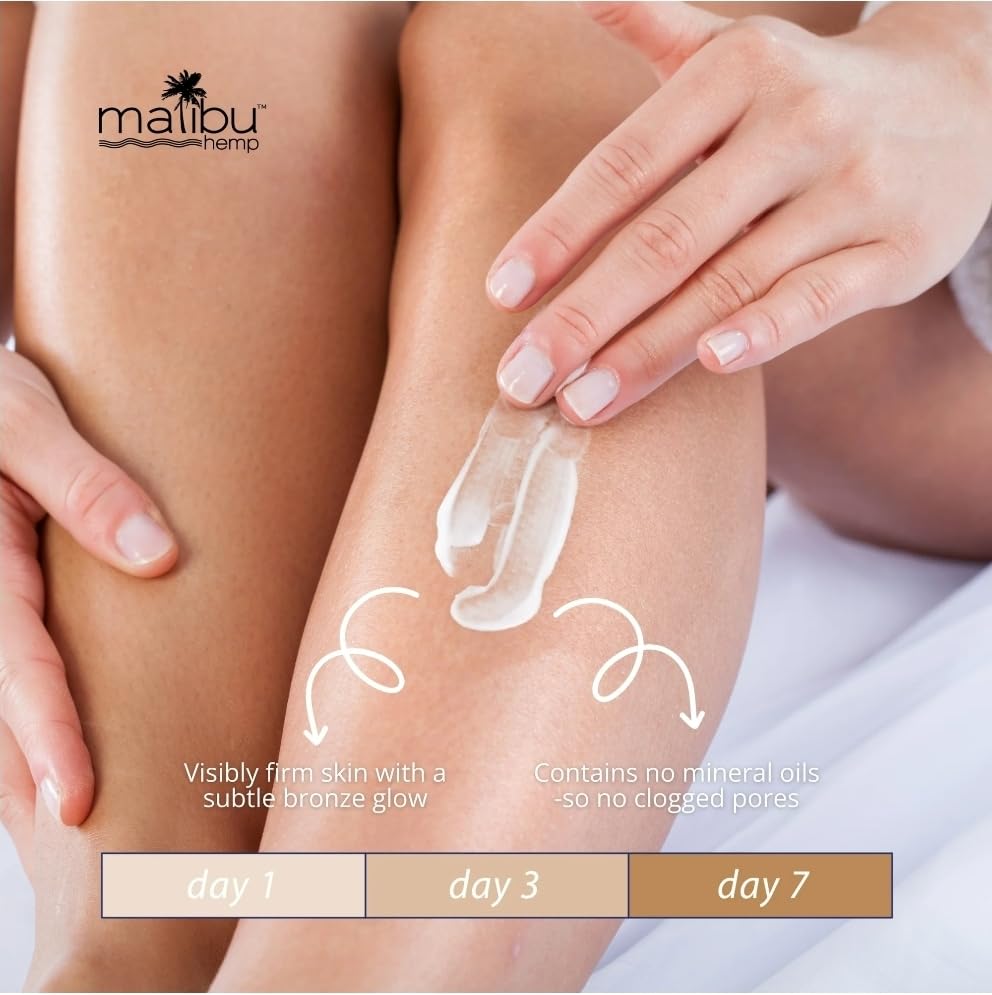 Malibu Tan lotion texture close-up showing creamy hydrating formula