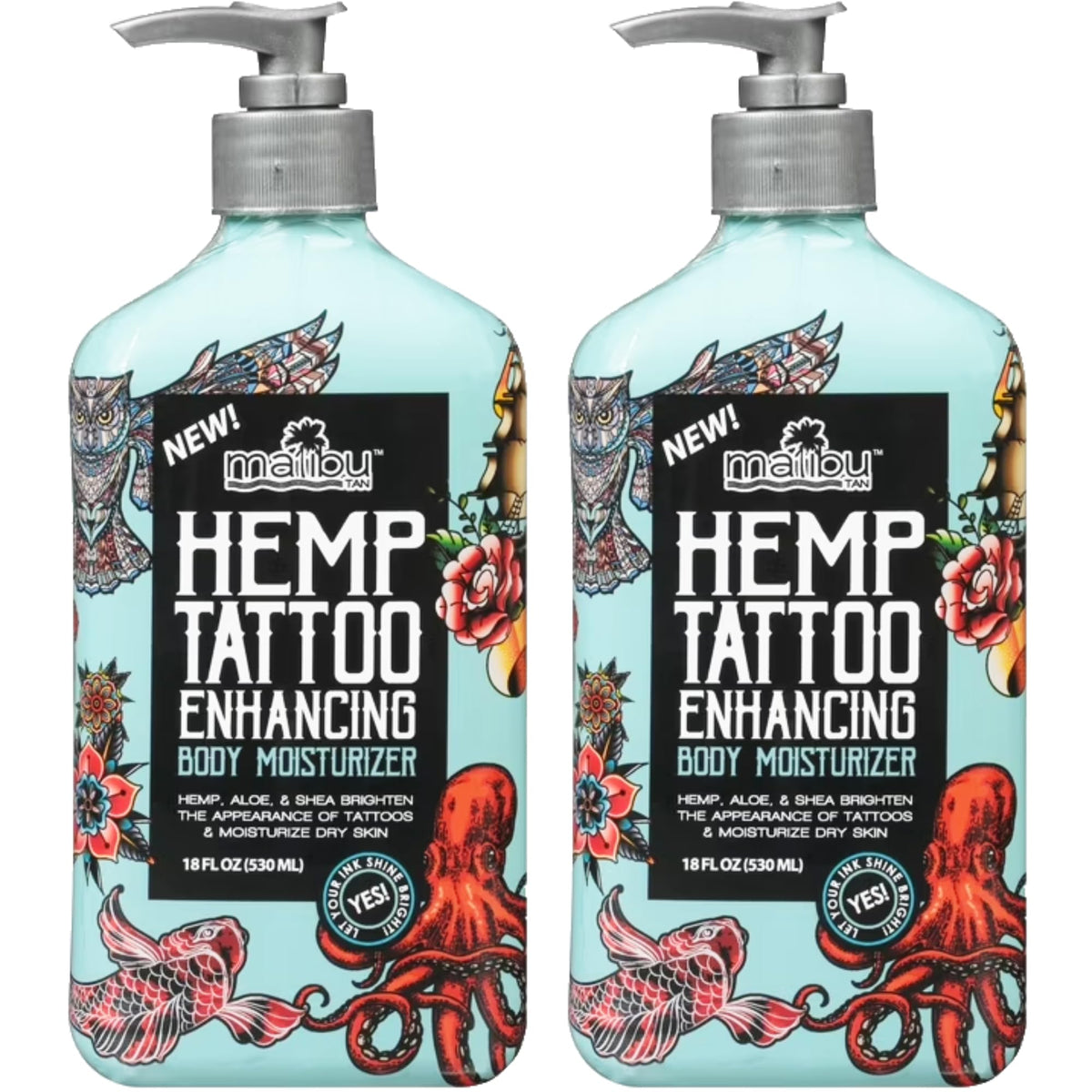 MalibuHemp Tan front pump bottle showing label and easy dispensing benefit