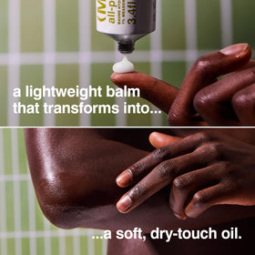 MALIN+GOETZ balm applied to hand demonstrating quick hydration and non-greasy feel
