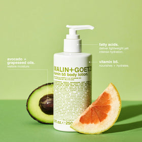 MALIN+GOETZ label close-up highlighting product name and clean formula benefits