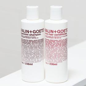 MALIN+GOETZ bottle on bathroom shelf in lifestyle scene implying daily use benefit