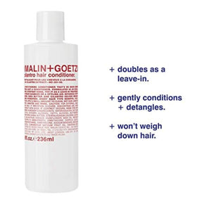 MALIN+GOETZ pump and label close-up highlighting product name and usage benefit