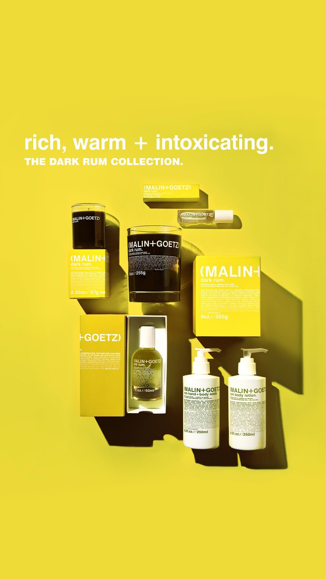 MALIN+GOETZ Dark Rum in an evening-out lifestyle setting conveying warm, inviting scent mood