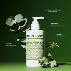 MALIN+GOETZ ingredient label view highlighting AHAs and niacinamide benefits