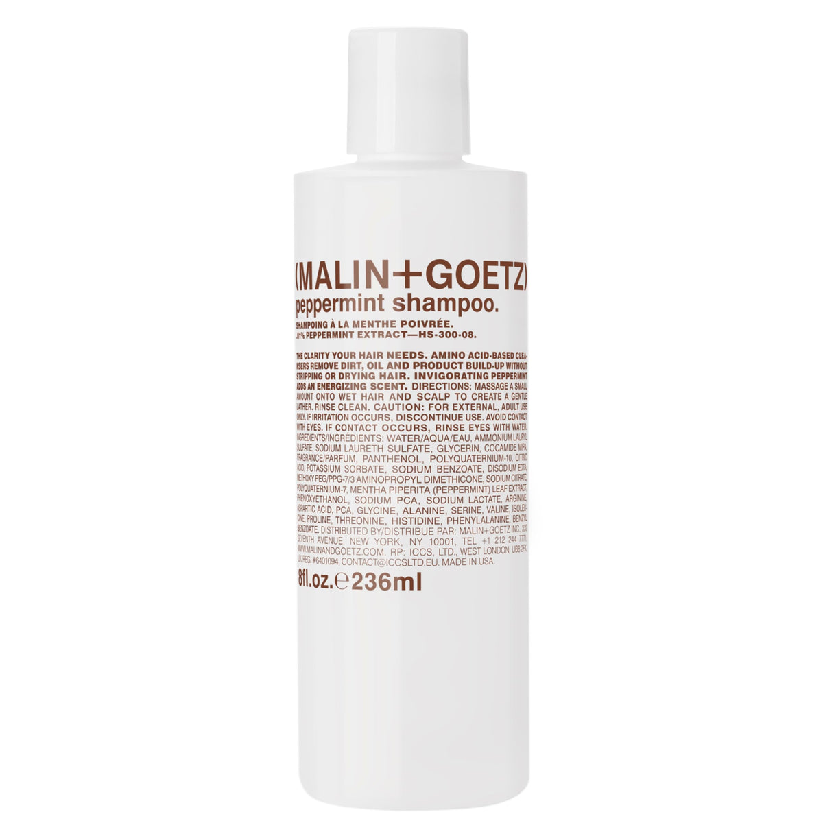 MALIN+GOETZ front bottle view showing clean packaging and branding benefits daily clarity