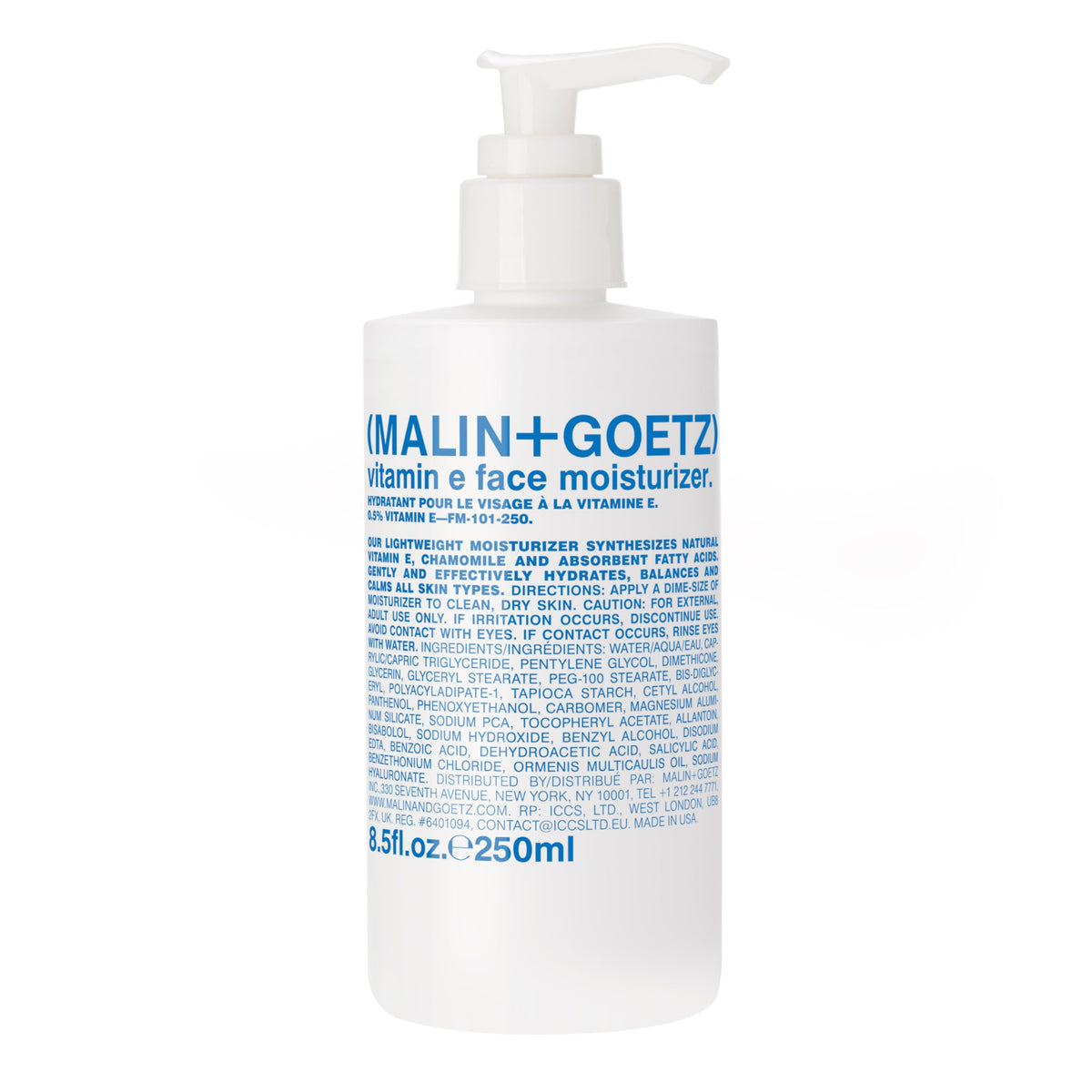 MALIN+GOETZ front bottle view showing minimalist packaging and clean hydration