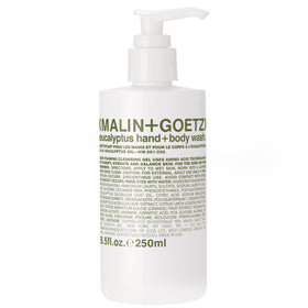 MALIN+GOETZ front bottle view showing eucalyptus wash and clean design benefits