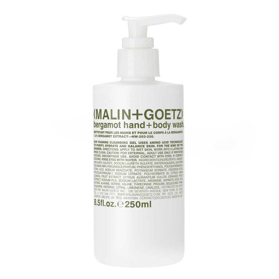 MALIN+GOETZ front packaging showing bergamot wash and clean design benefit