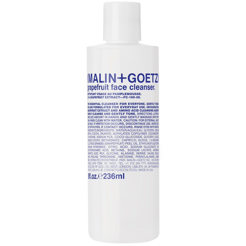 MALIN+GOETZ front bottle showing cleanser packaging and clear branding benefit: recognisable product