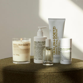 MALIN+GOETZ label close-up highlighting ingredients and transparent formulation benefit