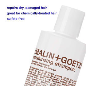 MALIN+GOETZ label close-up highlighting ingredients and hydrating benefits