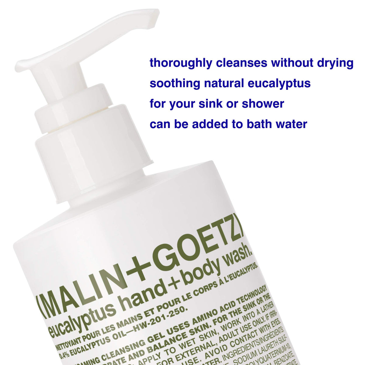 MALIN+GOETZ pump dispensing foam demonstrating easy use and generous lather
