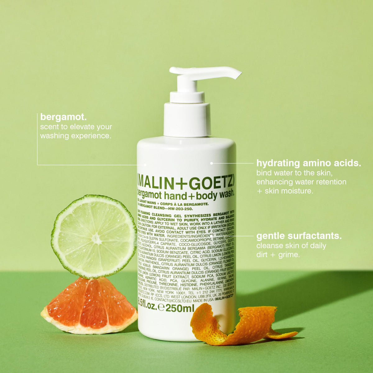MALIN+GOETZ pump dispenser close-up for easy, controlled use benefit