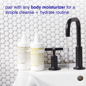 MALIN+GOETZ label detail highlighting product name and clean formulation benefits