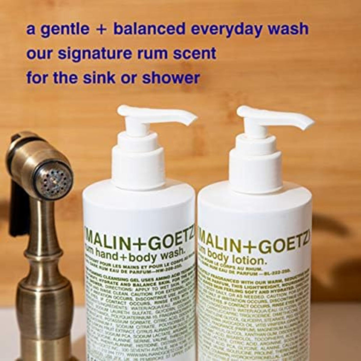 MALIN+GOETZ bottle with botanicals illustrating natural extracts and sensory appeal