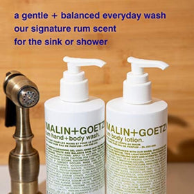 MALIN+GOETZ bottle with botanicals illustrating natural extracts and sensory appeal
