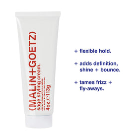MALIN+GOETZ applying sage styling cream to damp hair for frizz control and definition