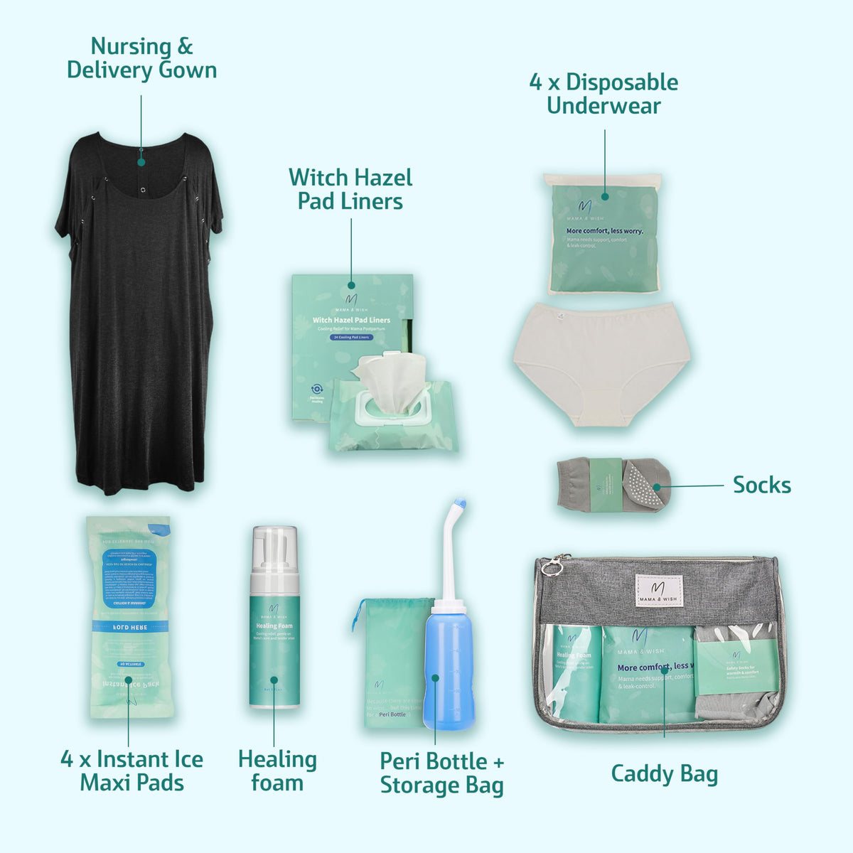 Mama & Wish labor and delivery gown showing snaps for easy breastfeeding
