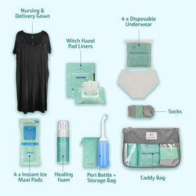 Mama & Wish labor and delivery gown showing snaps for easy breastfeeding