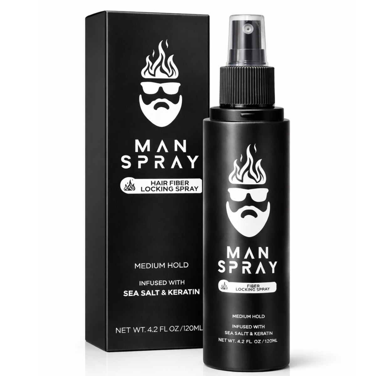 Man Essentials front packaging showing spray bottle and clear branding with hold benefit