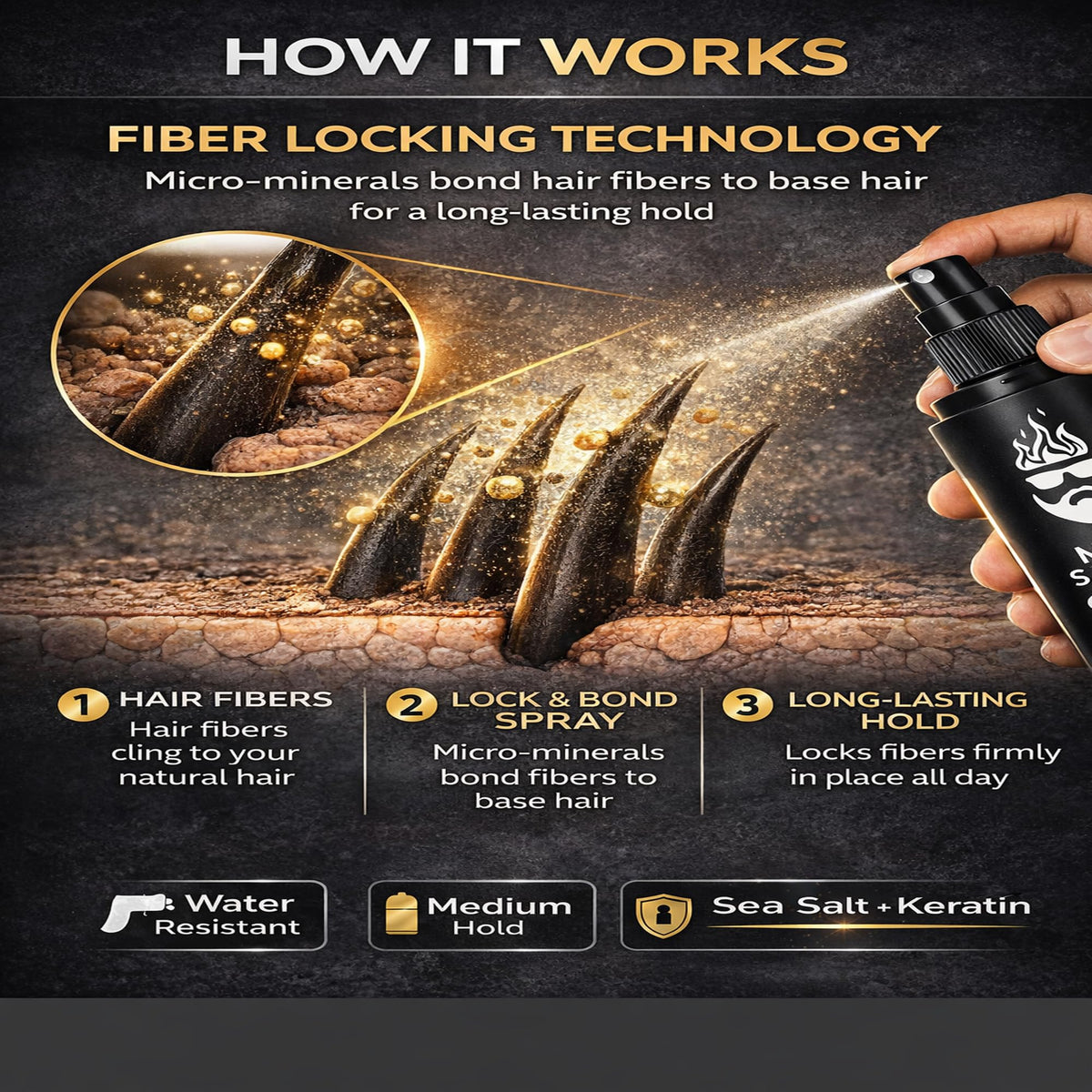Man Essentials spray used after fiber application showing improved blend and realism
