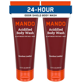 Mando Bourbon Leather front packaging showing two bottles and scent label for confident freshness