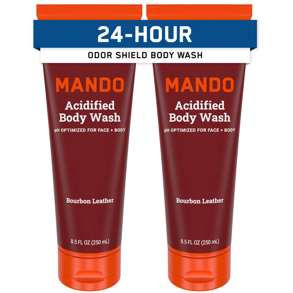 Mando Bourbon Leather front packaging showing two bottles and scent label for confident freshness