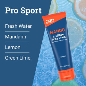 Person using Mando in shower illustrating easy odor-targeted cleansing