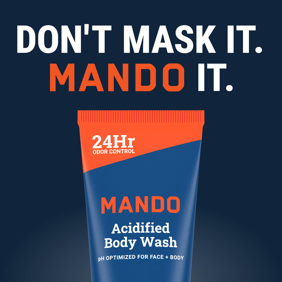 Mando bottle laid with deodorant and wipes promoting full-body odor routine