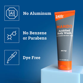 Mando foamy texture shot demonstrating gentle cleanse and effective odor reduction