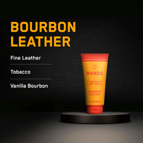 Four Mando tubes lined up in Bourbon Leather Pro Sport Mt Fuji and Unscented options
