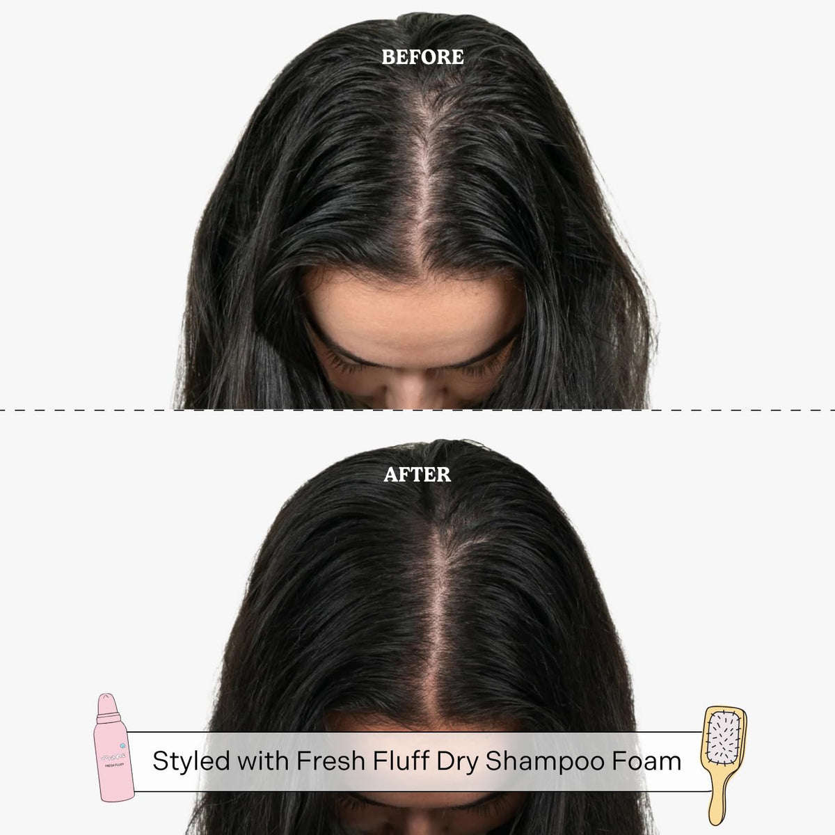 Mane Fresh Fluff roots application action showing quick oil absorption