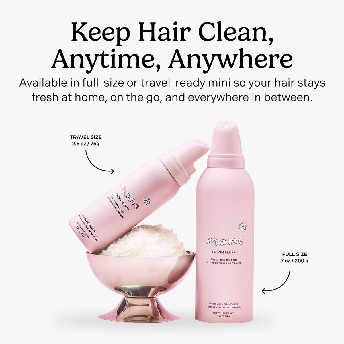 Mane Fresh Fluff styled hair lifestyle shot showing soft, natural volume