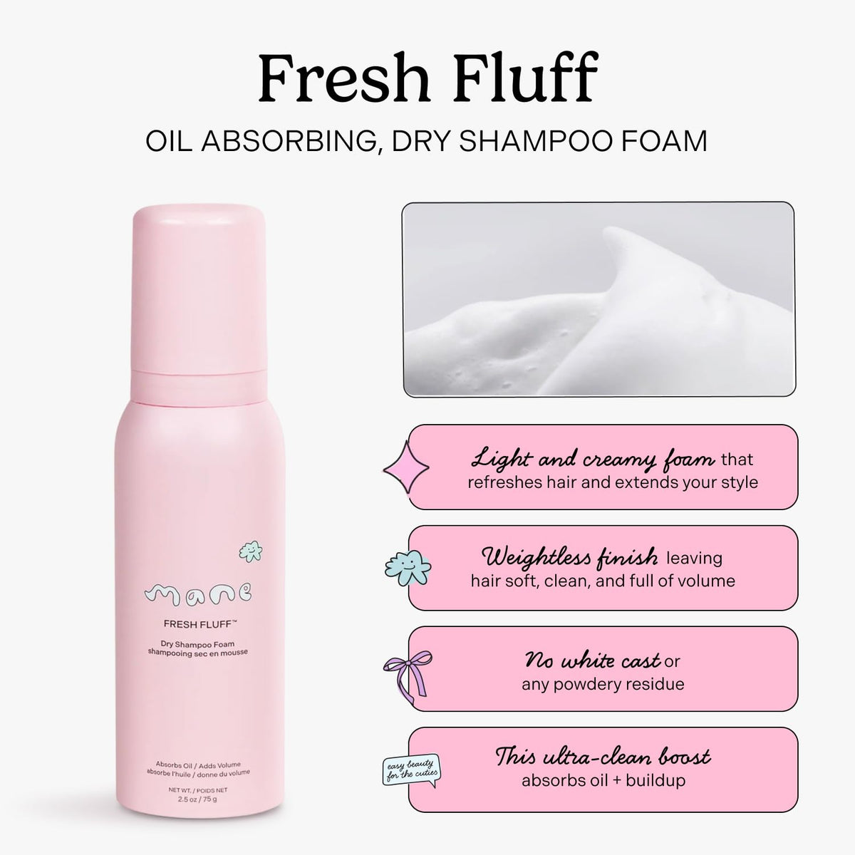 Mane travel-size foam in hand for on-the-go refresh