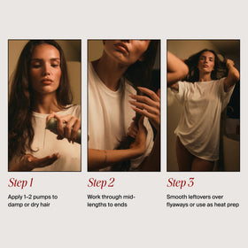 MANE IVY on damp hair before blow-drying for heat protection and shine