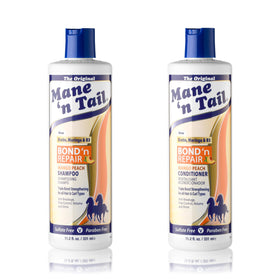 Mane ’n Tail front packaging showing duo and mango-peach scent for restorative benefits