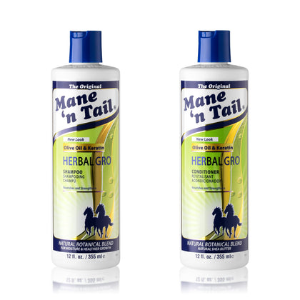 Mane 'n Tail front packaging showing both 12 oz bottles and benefits