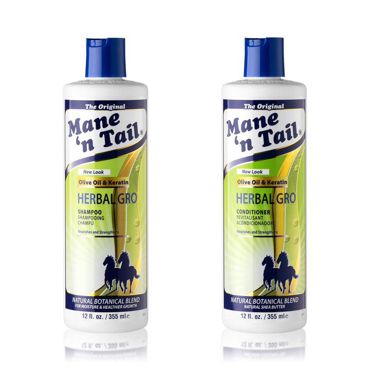 Mane 'n Tail front packaging showing both 12 oz bottles and benefits